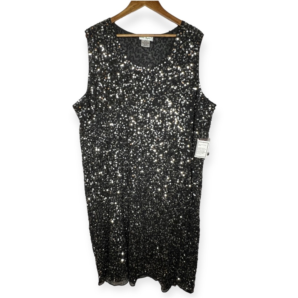 NWT Ulla Popken Black Sequins Sleeveless Sheath Midi Dress Glam Elegant 24 26 4X